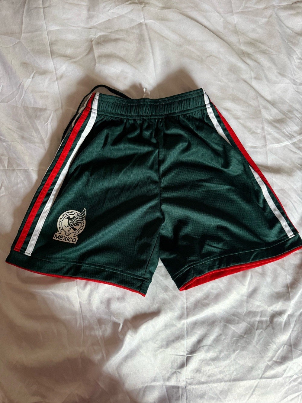 adidas Dark Green Athletic Shorts with Red & White Trim